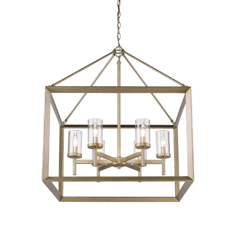 Smyth 6 Light Chandelier in White Gold with Clear Glass